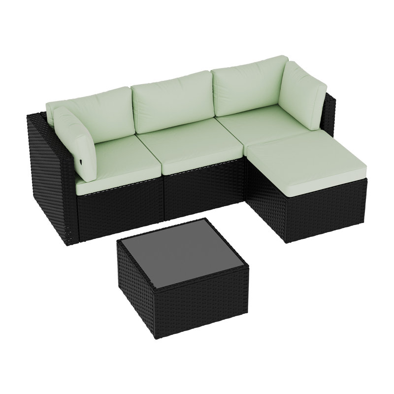 3-piece Outdoor Patio Conversation Set, Pe Rattan Wicker Seating Group With Ottoman & Coffee Table, Green