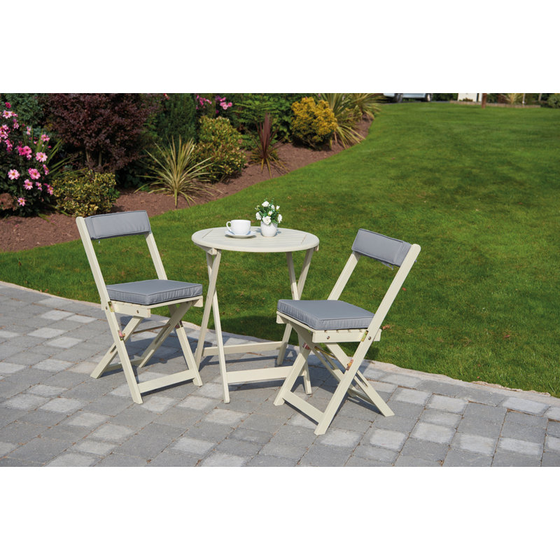Seoul 2-Person Acacia Wood Patio Dining Set with Round Table, Cushions Included, Forest White