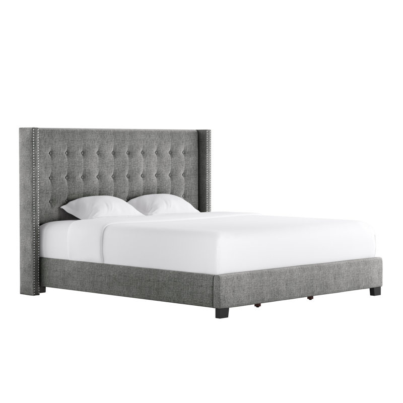 Wallace Upholstered Wingback Bed, King, Gray
