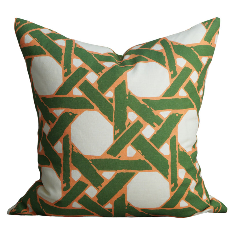Cane Back in Ocean Moss Linen Pillow Cover, 24" H x 24" W
