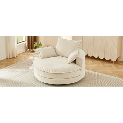 Fauteuil double rembourré, pivotant à 360 degrés, fauteuil en velours côtelé beige, coussin de soutien avec coussin de siège profond et 3 coussins de confort pour chambre d'hôtel, taille 57,5 po