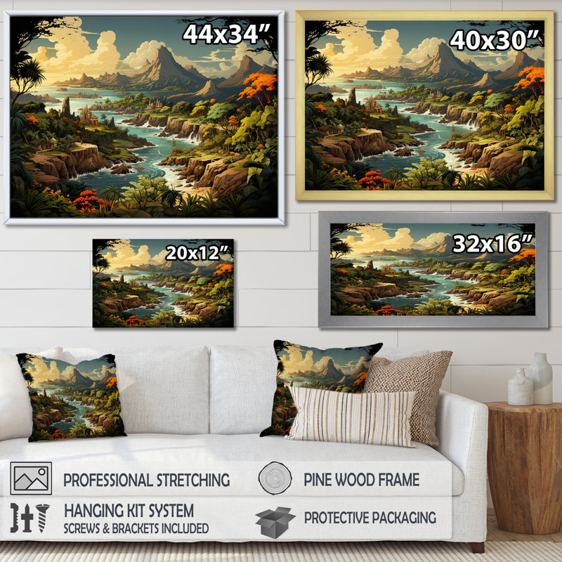 «Vintage Tropical Coastline Paradise III», art mural bord de mer tropical, Toile tendue, H 12 po x l 20 po x P 1 po