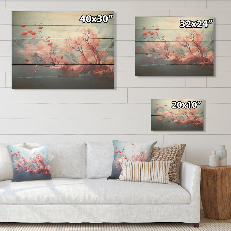 Pink Sea Whip Elegance I - Coastal Coral Under Water Wood Wall Art On Natural Pine Wood, 10" H x 20" W
