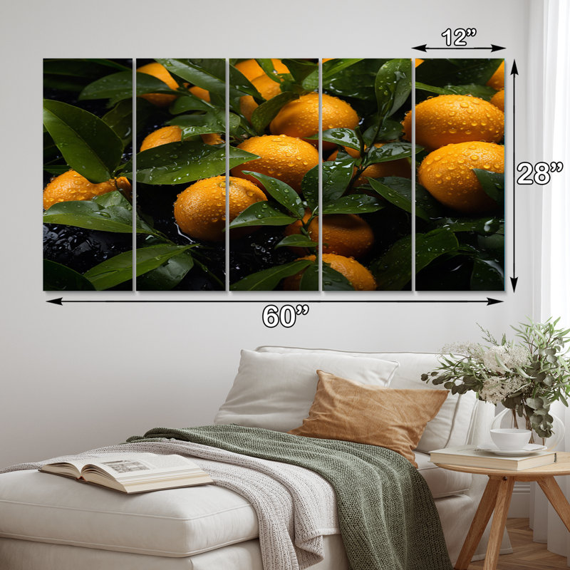Fresh Fresh Oranges I - fruits, reproduction sur toile - 5 panneaux égaux