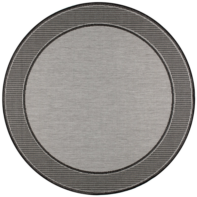 Mcelfresh Bordered Machine Woven / Power Loomed Gray Indoor/Outdoor Patio Rug, Round 6'