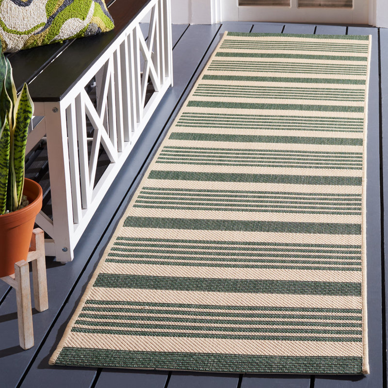 Aiken Striped Beige/Green Indoor / Outdoor Area Indoor/Outdoor Area Rug, Runner 2'3" x 8'