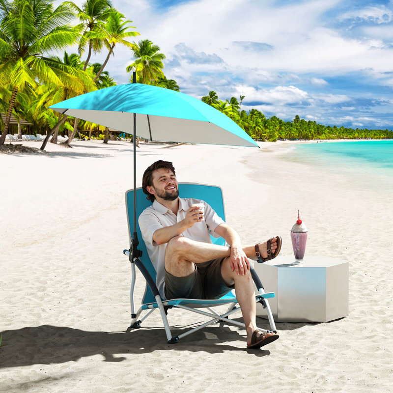 1 fauteuil parasol de plage portatif avec parasol hexagonal confortable et respirant bleu, 1, Blue
