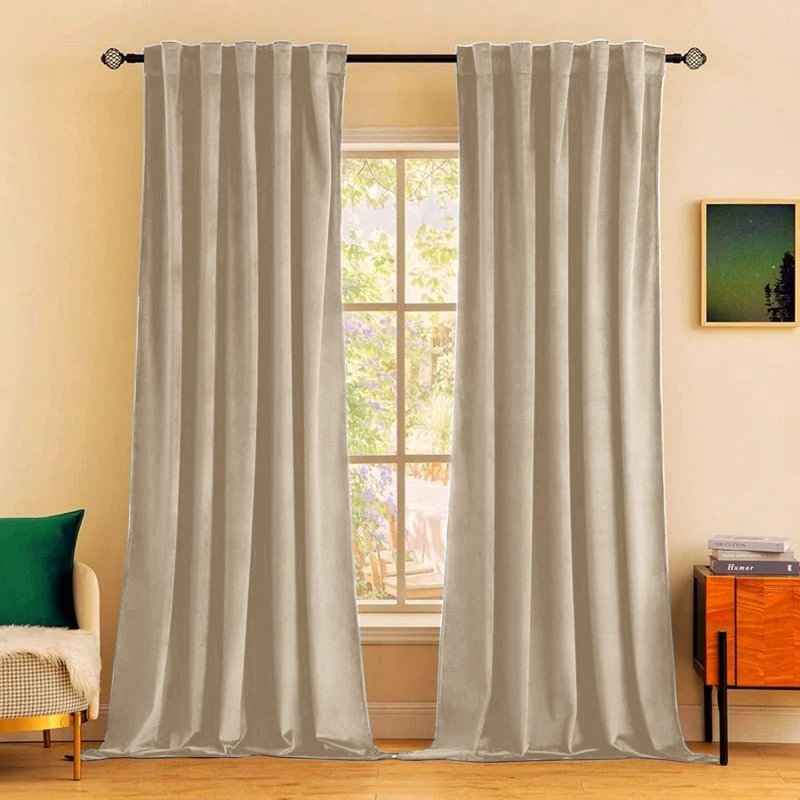 Rumson Crushed Velvet Eyelet Sheer Curtains Pair, Beige, 228cm x 228cm