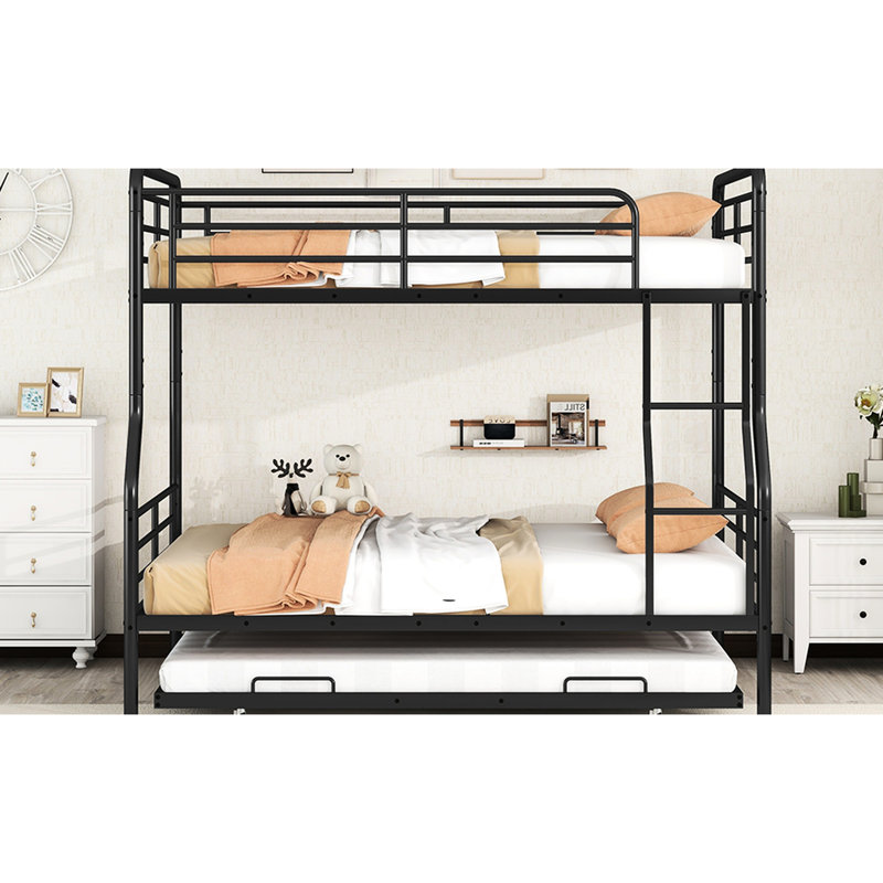 Lit superposé en fer noir avec lit gigogne simple - Mobilier moderne polyvalent et pratique pour chambre à coucher