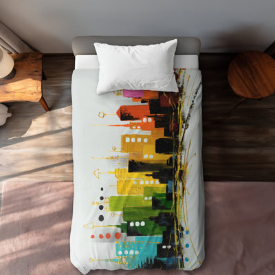Cityscape with Rainbow Colors - Black Contemporary Duvet Cover