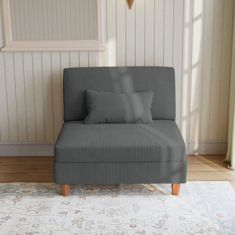 Seemab Upholstered Gray Corduroy Armless Chair with Pillow Back, Single Chair Module Part For Sectional Sofa, Gray