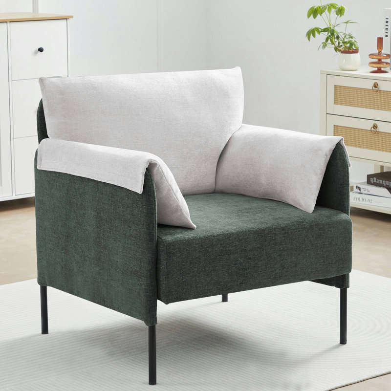 32" W Modern Color-Blocked Cushioned Armchair , Green Chenille