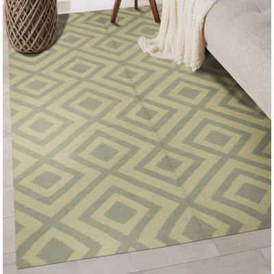 Tapis géométrique transitionnel en laine tissé à plat gris Tessier