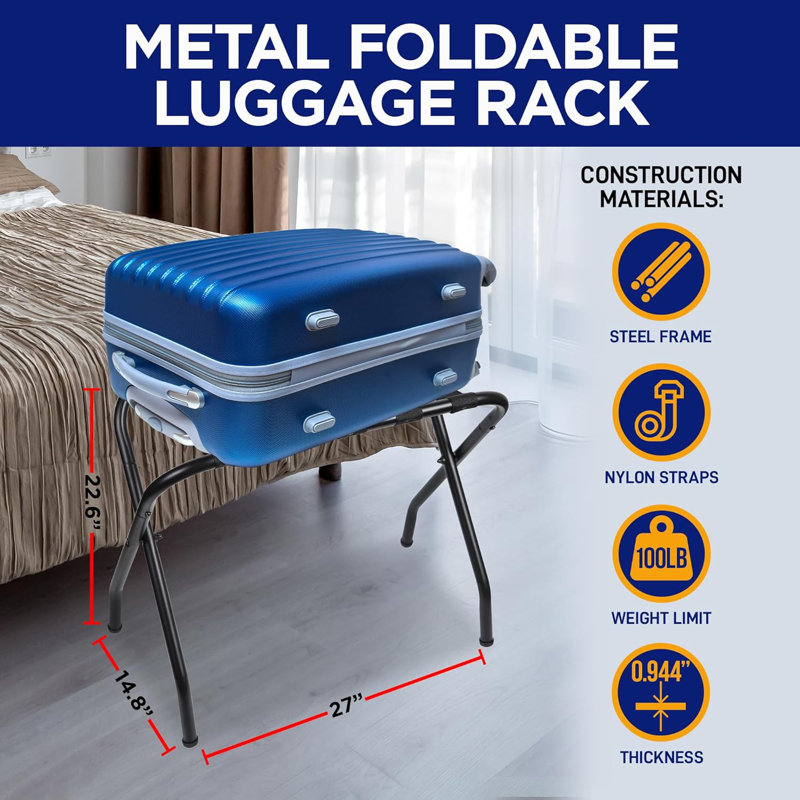 Porte-bagage en métal Lifemaster - paquet de 4 pliable avec sangles en nylon - noir