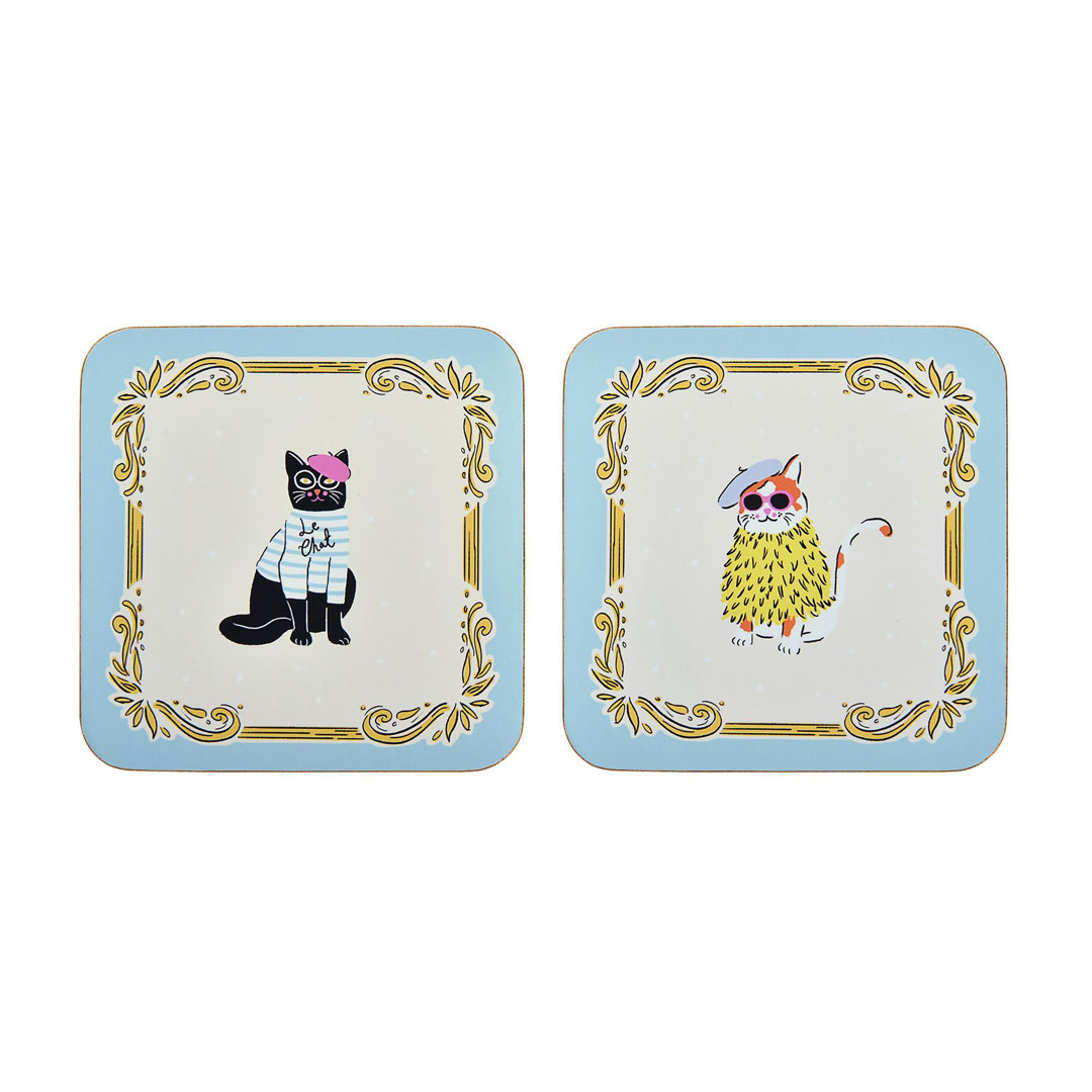 Cool Cats Agate Ceramic Jute Leather Crystal Square Round 4 Piece Coaster Set
