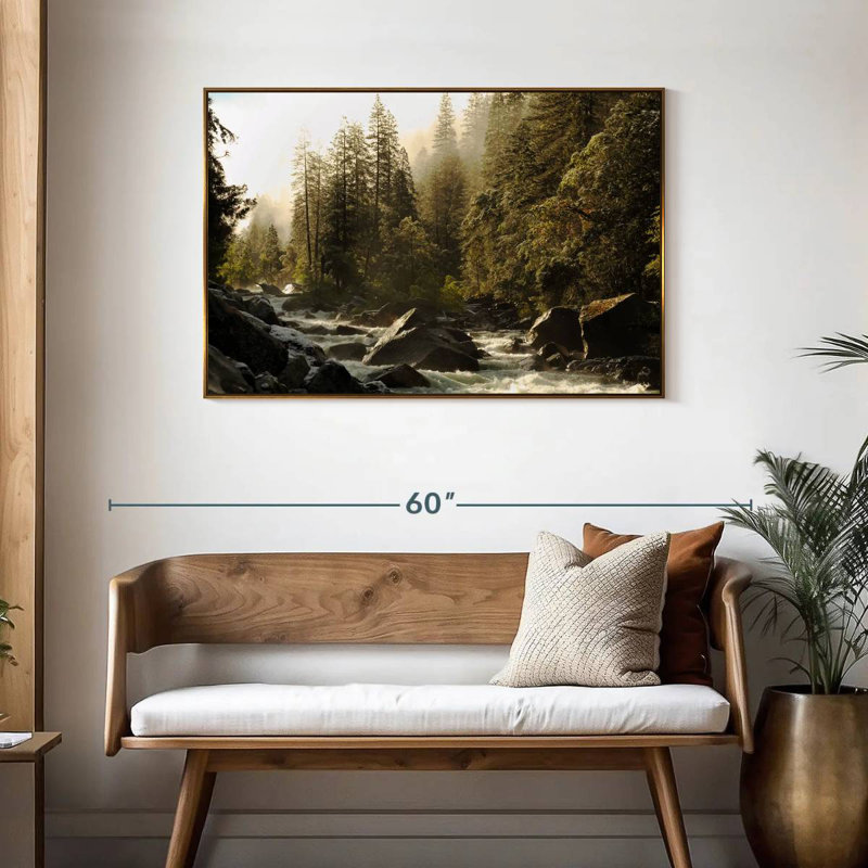 Rivière Yosemite Merced, Cadre flottant doré, 43 po x 29 po