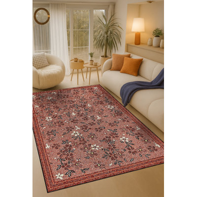 Tapis gris tissé à motif floral lavable Mosso