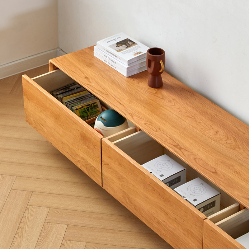 Meuble télé extensible en bois de cerisier, H 16,14 po x L 94,48 po x l 15,75 po