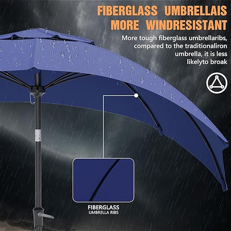 Parasol de terrasse pour l'extérieur avec bouton-poussoir inclinable et manivelle, parasol de table à 8 nervures