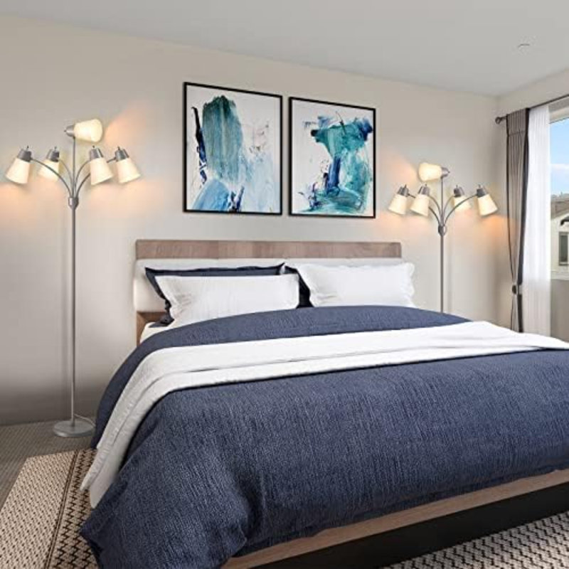 LED Floor Lamp, Medusa Multi-Head Modern Tall Standing Lamps, Adjustable Corner Reading Floor Light For Living Room, Bedroom, Kid Room, Classroom, Colored Lampshades, Silver Grey
