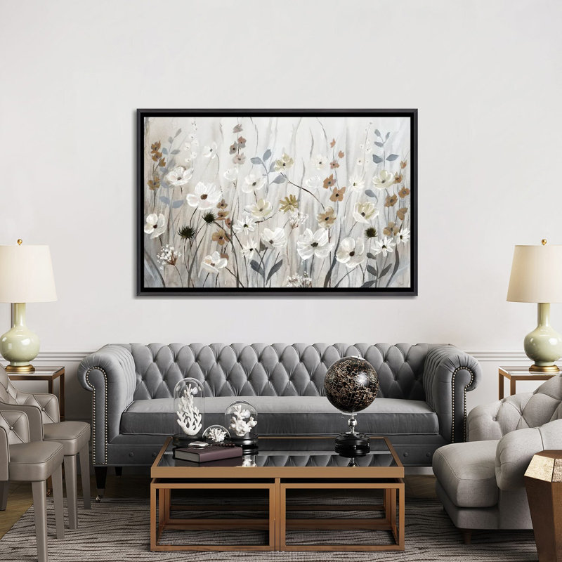 «Misty Meadow Field» encadré par Nan Print, H 18 po x l 26 po, Toile avec cadre flottant, Black