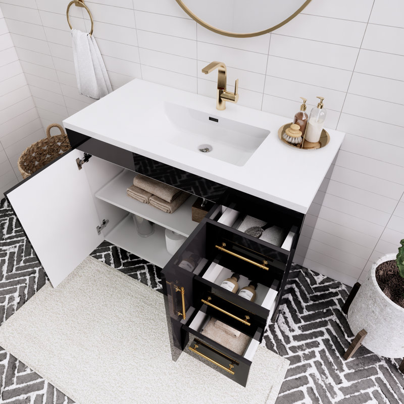 41.73228'' Single Bathroom Vanity with Acrylic Top, Gloss Black