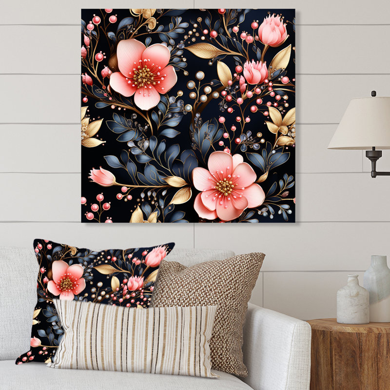 Cristal fleuri motif floral II - art mural floral en métal, H 29 po x l 29 po x P 1,5 po