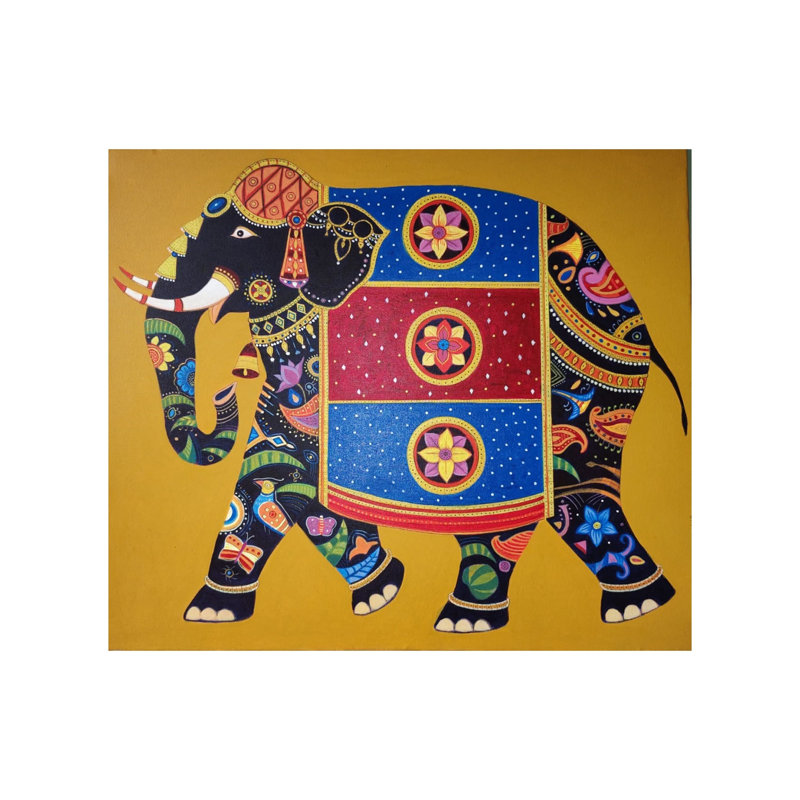 Éléphant décoré | Acrylique sur toile | Par Bhaskar Lahiri