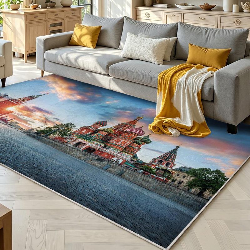 Tapis cathédrale Clear et lavable à la machine Clear, Rectangle 71" x 98"
