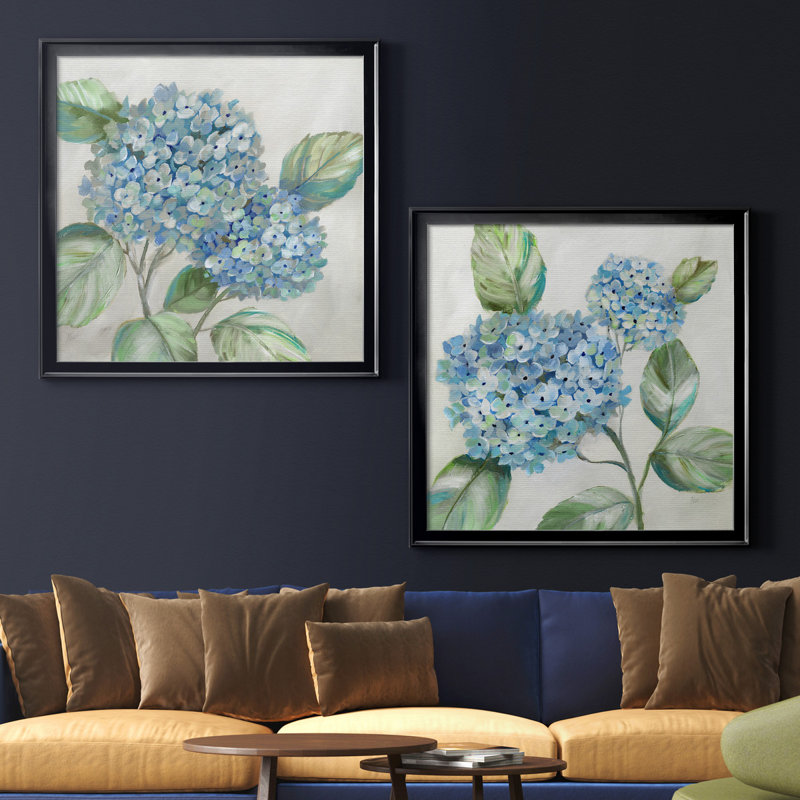 «Hydrangea Beauty I», ensemble de 2 reproductions d'art encadrées, H 30,5 po x l 61 po x P 1,5 po, Toile avec cadre noir
