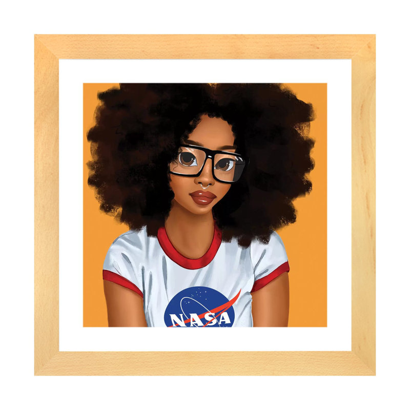 « Nerd Girl » par Princess karibo-impression d’art graphique, Toile avec cadre en bois beige, Blanc