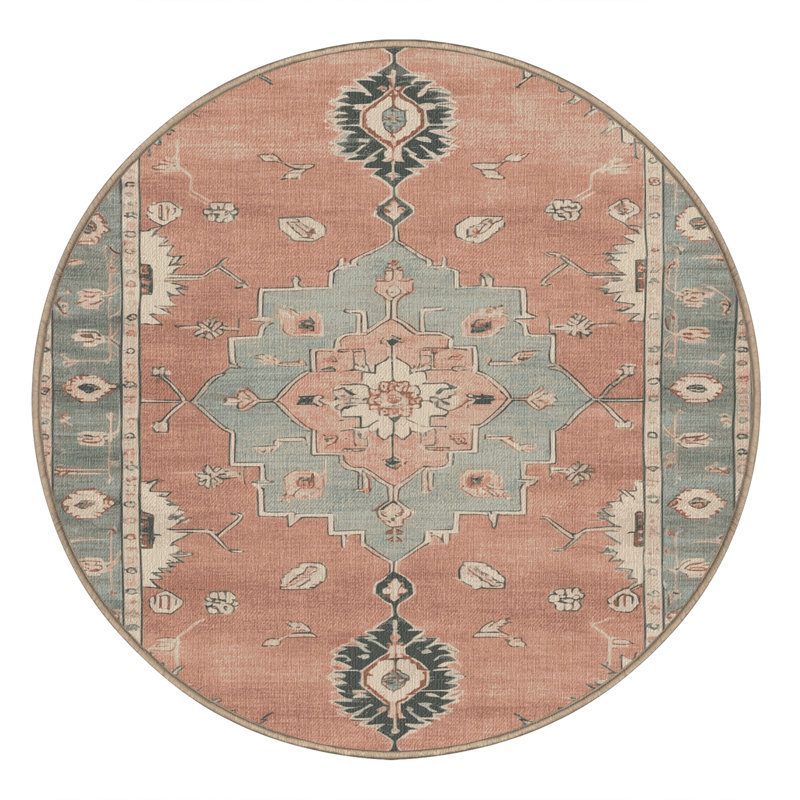 Tapis beige lavable à la machine Afyon, Rond 4 pi