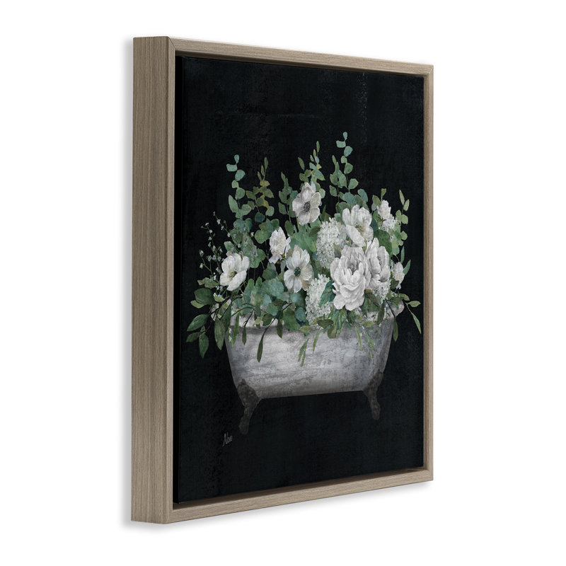 «Rustic Floral Bathaign», art mural encadré flottant gris par Nan, Cadre flottant orme Montalcino, H 18 po x l 18 po