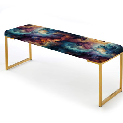 Plaid Galaxy Multicolor Expedition - Damask Upholstered Gold Bench