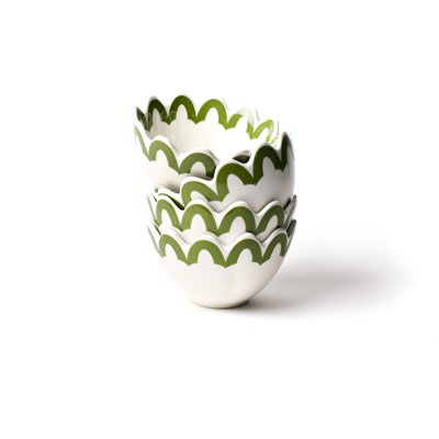 Olive Arabesque Trim Scallop Small Bowl Set Of 4