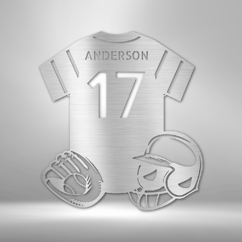 Décoration de baseball en forme de monogramme personnalisée, Argent argent, H 14,25 po x l 14,5 po x P 0,5 po, Oui