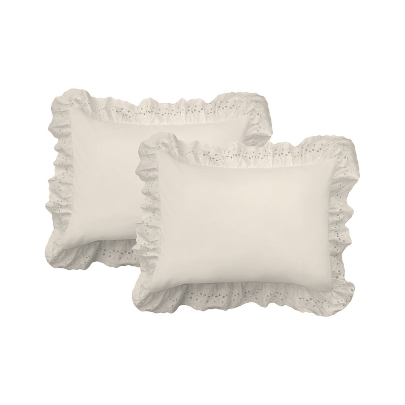 Ivory Embroidered Ruffled Standard Cotton Pillow Sham