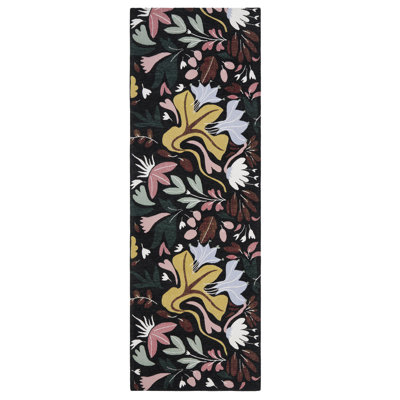 Town & Country Living Livie Floral Drip Everwash Washable Multi-use Non-slip Backing Decorative Rug In Black