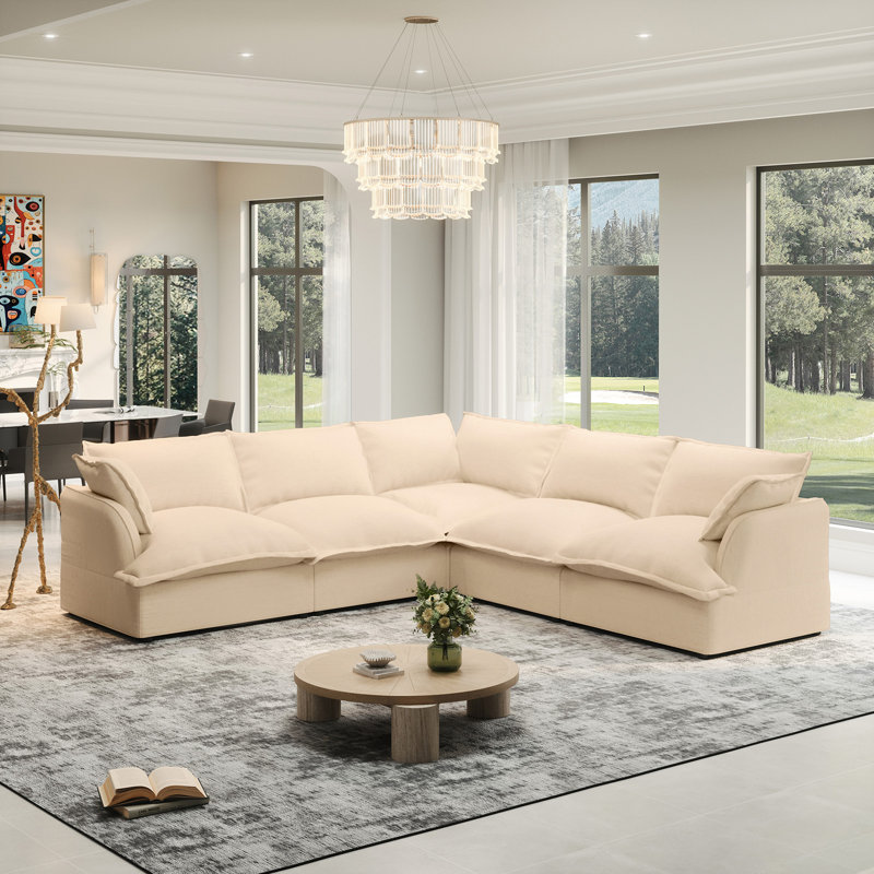 Modular Sectional Sofa 5 Seat L Shaped Couch for Livirng Room, Khaki