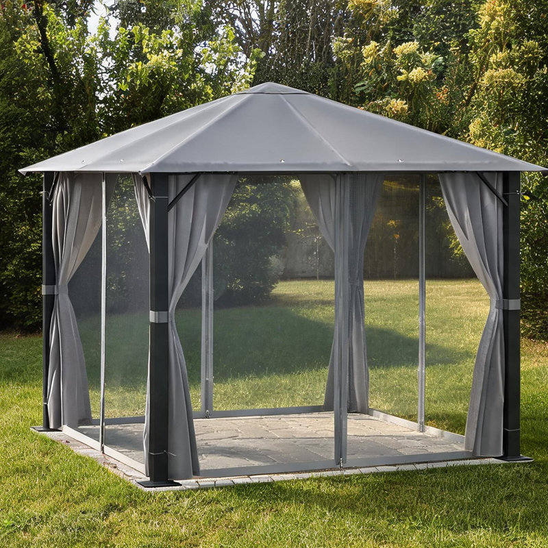 Pavillon de jardin 10 x 10 pi avec structure en métal noir et polyester, carré extérieur 10 pi x 10 pi