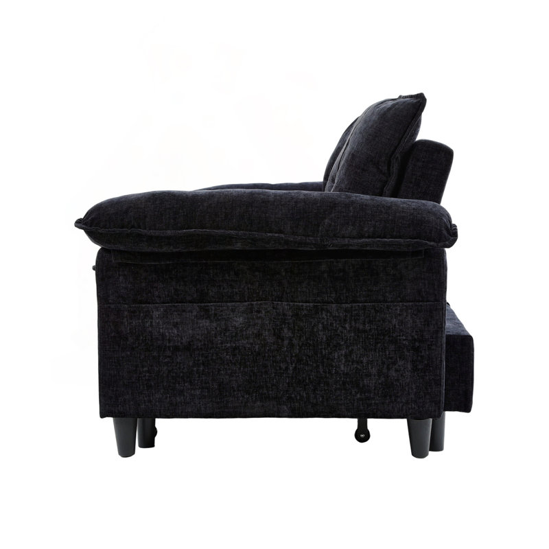 Canapé-lit coulissant en velours avec matelas caché, Velours noir