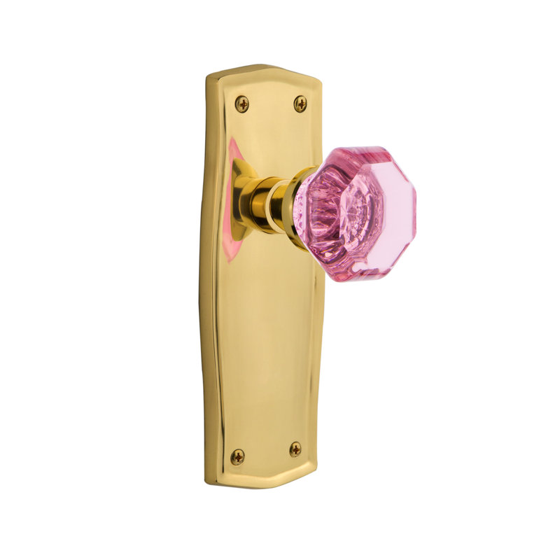 Prairie Plate with Waldorf Pink Door Knob, Polished Brass, 2-3/4”