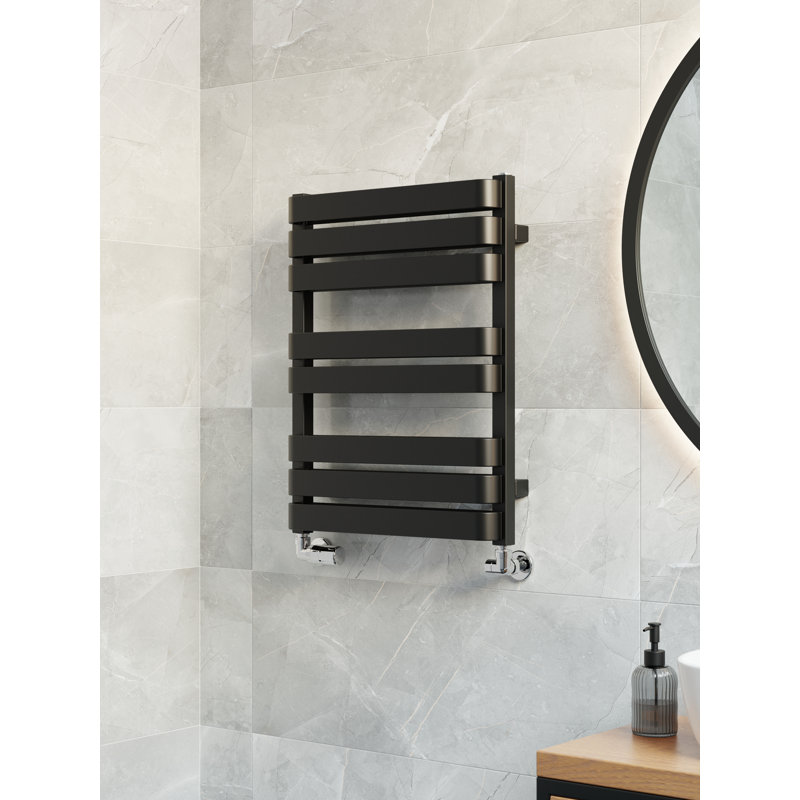 Warp T Bold Heated Towel Rail, Black, 65.5cm H  x 50cm W x 11.2cm D