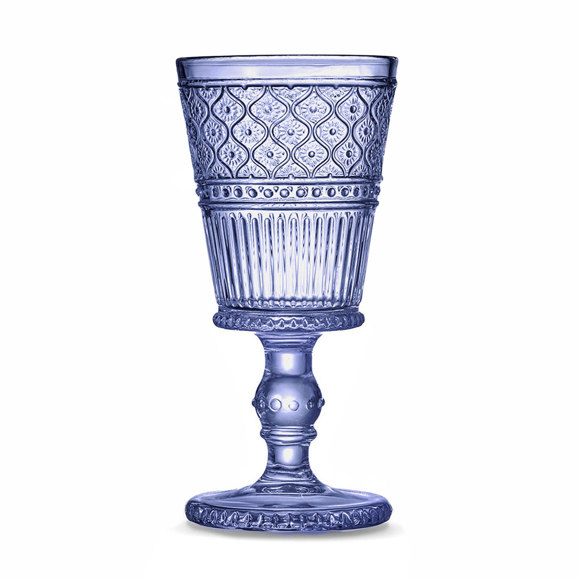 Claro Ribbed Crystal Goblet, Blue