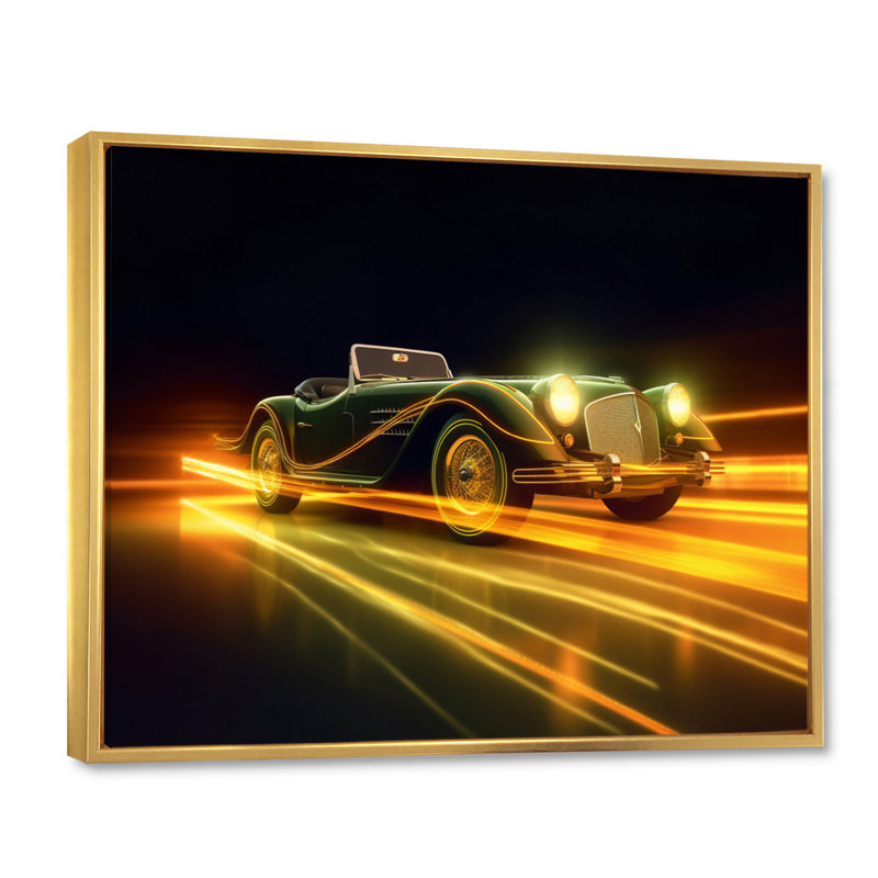 Jaune néon classique sur toile, H 16 po x l 32 po x P 1 po, Cadre flottant doré