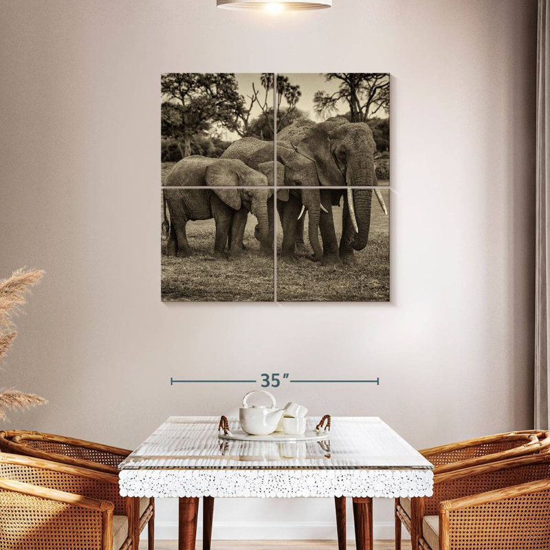 Famille d'éléphants au bord de la rivière au Kenya I, H 38 po x l 38 po