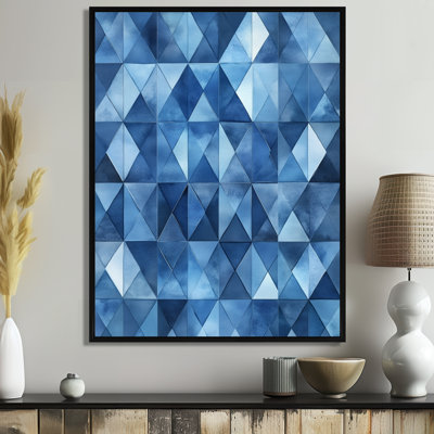 Blue Geometric Wall Art, Triangular Grid Canvas, Juaquin