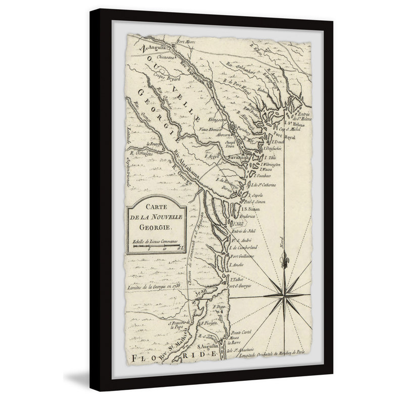 Carte de la Nouvelle-Géorgie - Reproduction d'art graphique sur papier encadré, H 12 po x l 8 po x P 1,5 po
