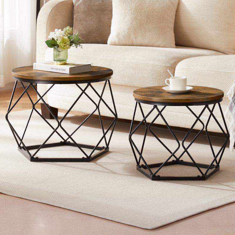 Nest of 2 Geometric Tables, Modern Stylish Living Room Home Furniture, Dark Wood