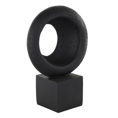 Cole And Grey Polystone Textured Cutout Ring Geometric Sculpture With Block Base